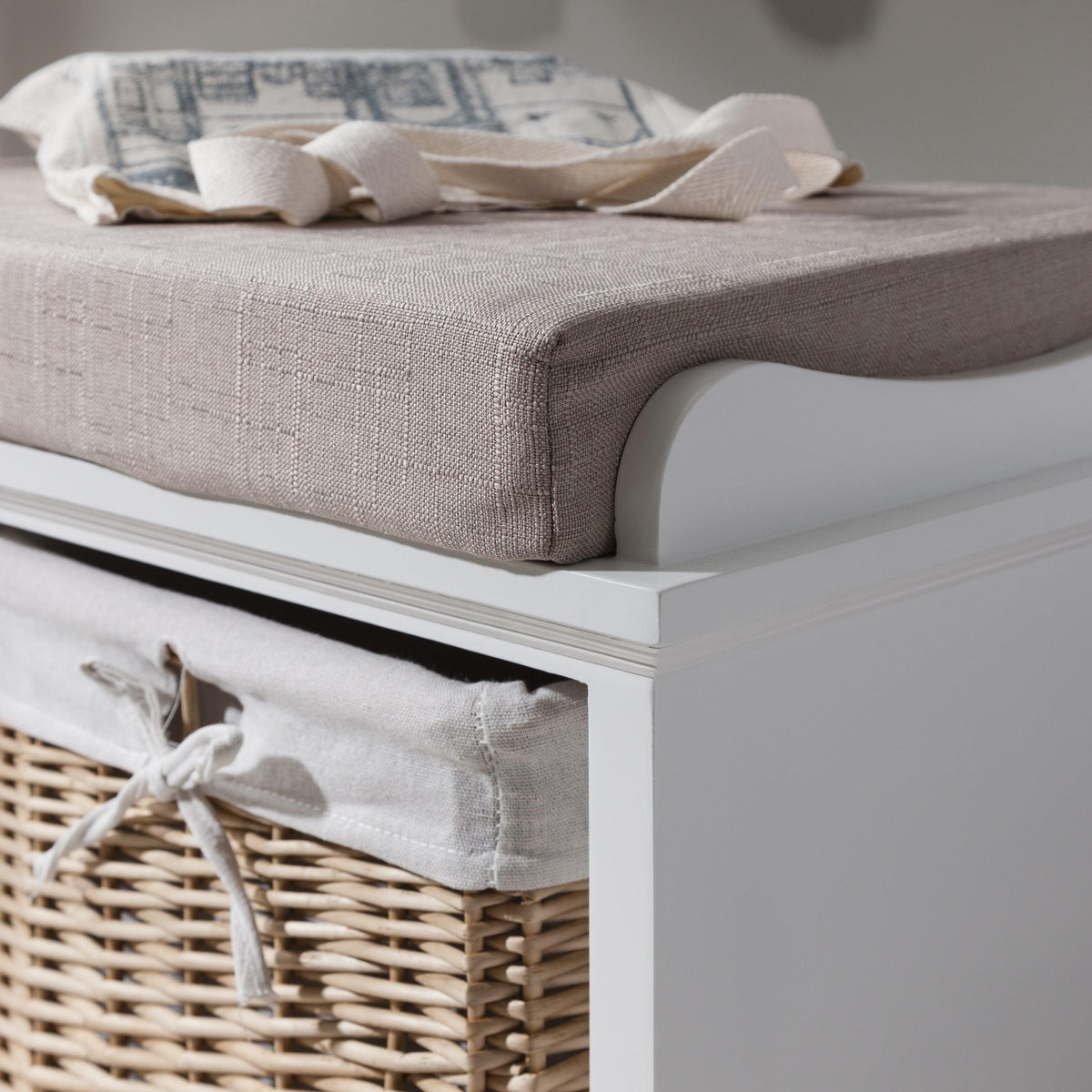 Fyfield Hallway Storage Bench in White with cushion - Laura James