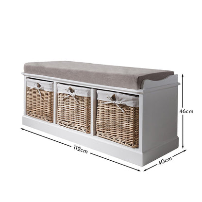 Fyfield Hallway Storage Bench in White with cushion - Laura James