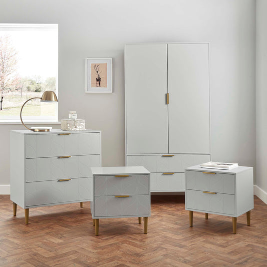 Gloria 4 piece bedroom furniture set - 3 drawer chest of drawers - grey - Laura James