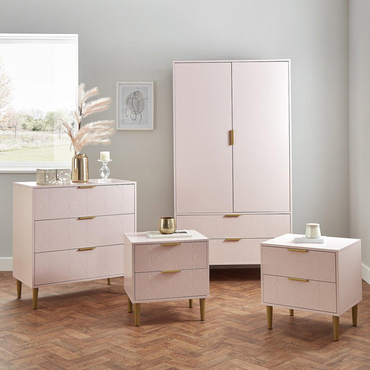 Gloria 4 piece bedroom furniture set - 3 drawer chest of drawers - pale pink - Laura James