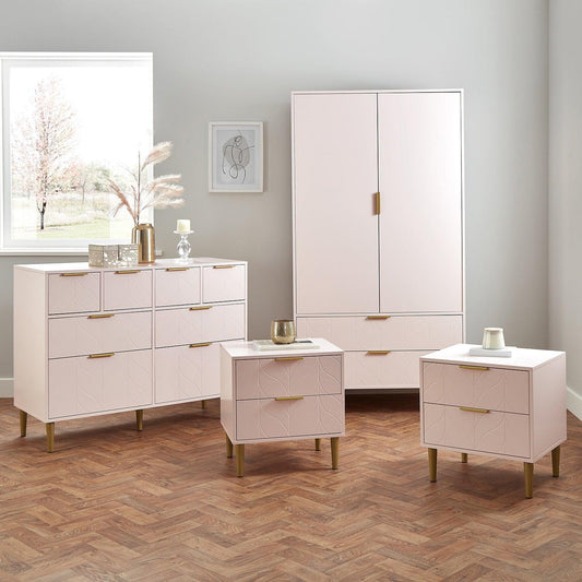 Gloria 4 piece bedroom furniture set - 4 over 4 chest of drawers - pale pink - Laura James