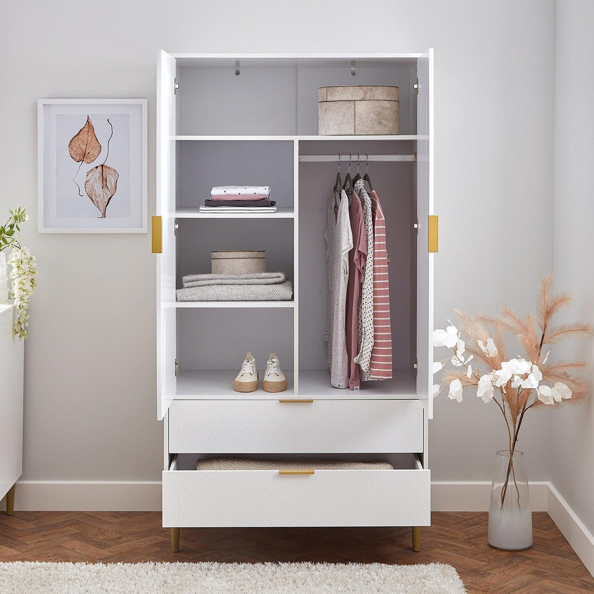 Gloria 2 Door Wardrobe - White - Laura James