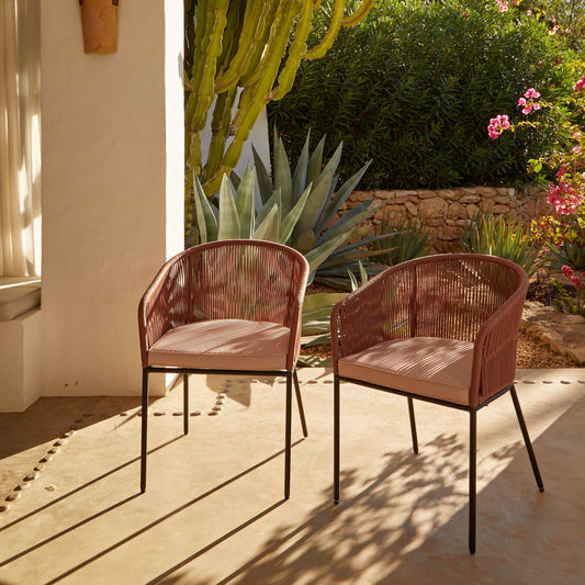 Hali Clay Pink Rope Chair with Cushions - Set of 2 - Laura James