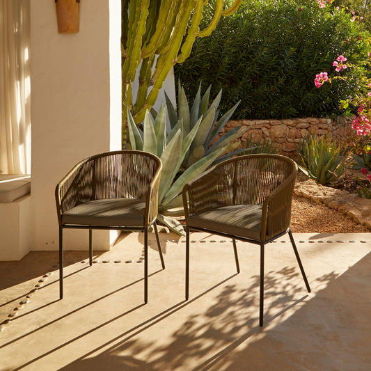 Hali Khaki Green Rope Chair with Cushion - Set of 2