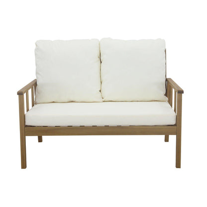 Harrelson Outdoor Wooden Double Sofa Set with 2 Armchairs & Cream LED Parasol - Laura James