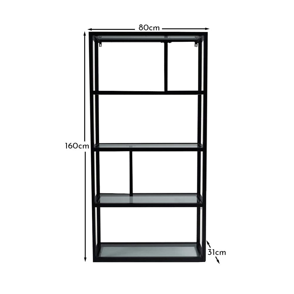 Harris Glass and Black Metal Tall Bookcase