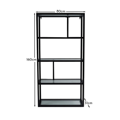 Harris Glass and Black Metal Tall Bookcase
