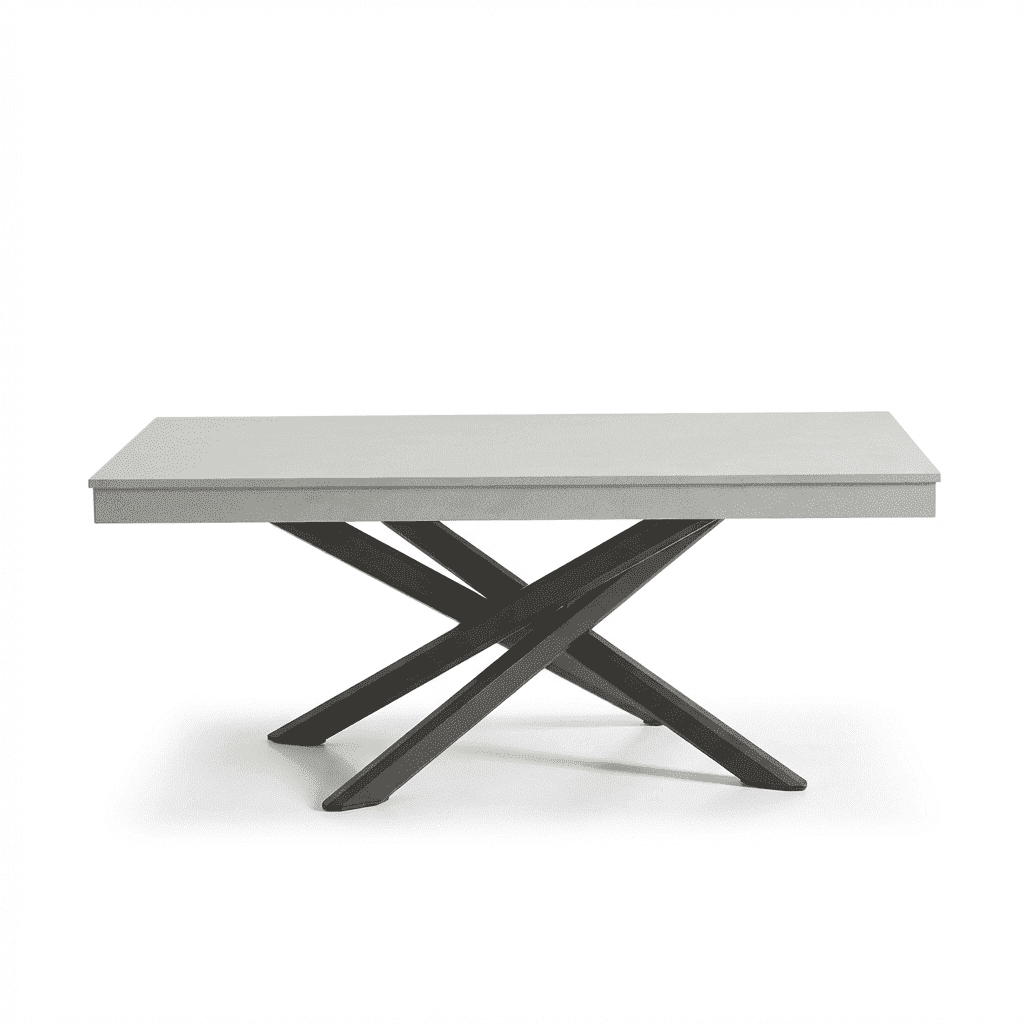 Amelia 6 Seater Concrete Garden Dining Table - Metal Legs - Pale Grey - Laura James