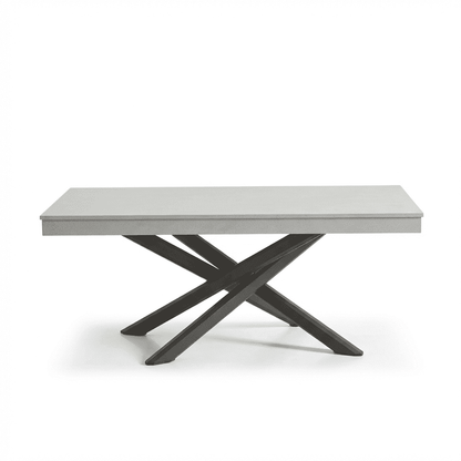 Amelia 6 Seater Concrete Garden Dining Table - Metal Legs - Pale Grey - Laura James