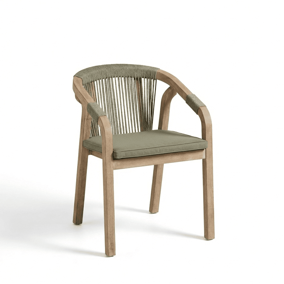 Shiro Brushed Light Acacia Garden Chairs - Set of 2 - Mottled Green Rope - Laura James 