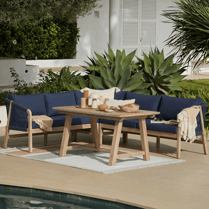 Shiro 4 Seater Wooden Garden Corner Sofa with Dining Table - Navy - Laura James