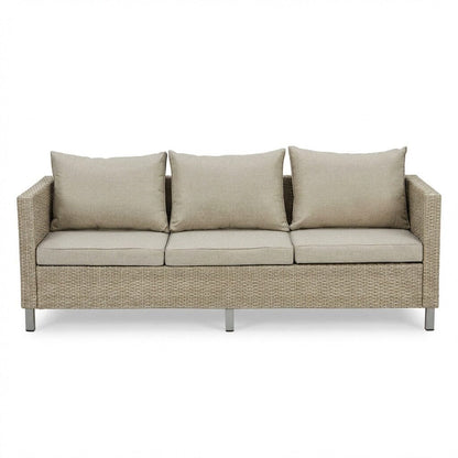 Aria 3 Seater Rattan Sofa Set with Footstool and Coffee Table - Light Grey - Laura James