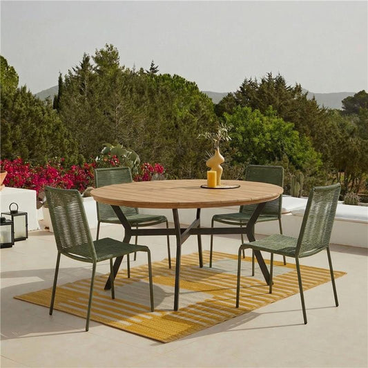Ezra 4 Seater Round Wooden Garden Set with Ryder Khaki Chairs