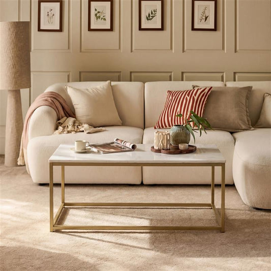 Nara White Marble Coffee Table - Gold Frame - Laura James