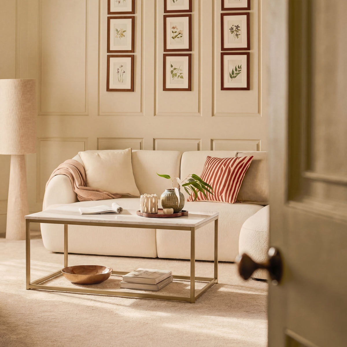 Nara White Marble Coffee Table - Gold Frame - Laura James