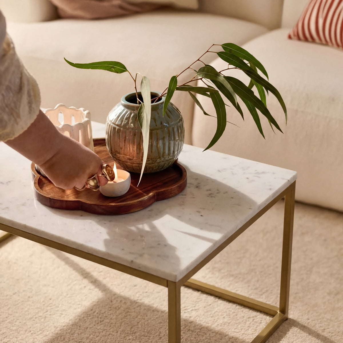 Nara White Marble Coffee Table - Gold Frame - Laura James