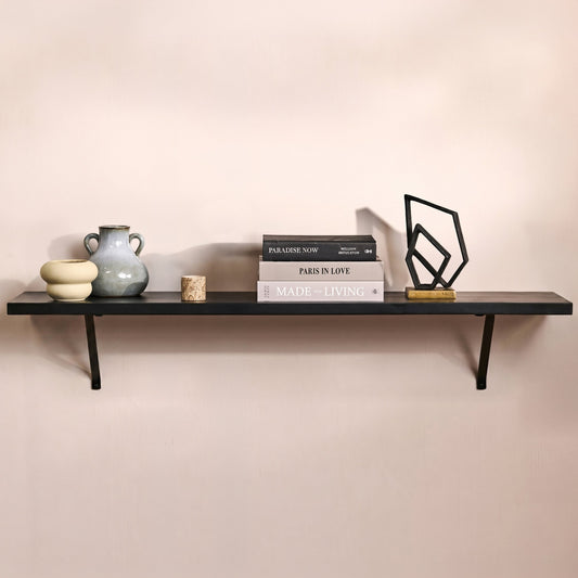 Atlas 150cm Mango Wood Wall Shelf - Jet Black - Laura James