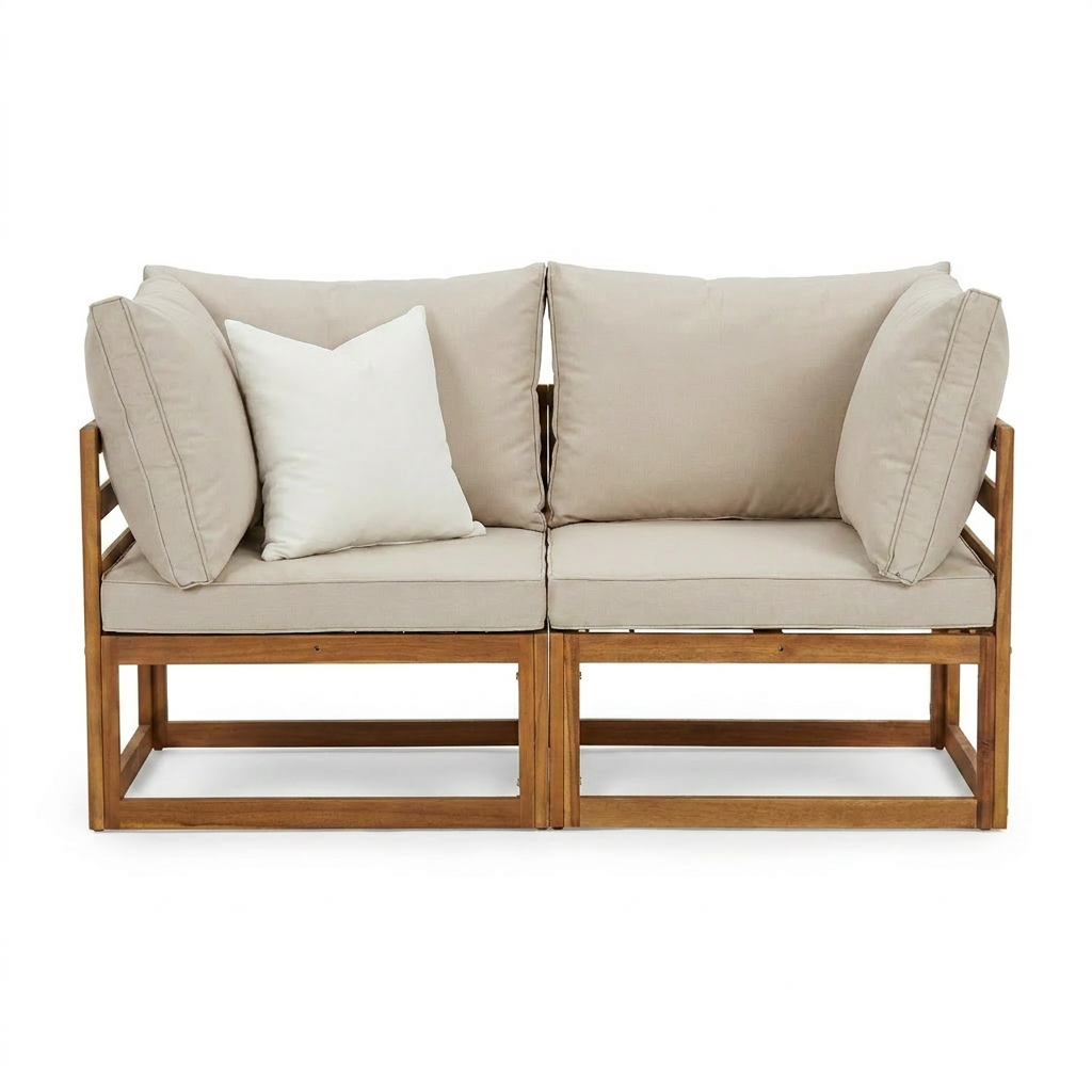 Rowan Wooden Garden 2 Seater Garden Sofa - Sand - Laura James 