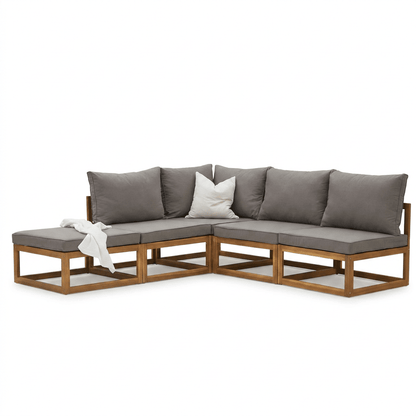 Rowan Grey 5 Seater Wooden Chaise Corner Sofa Set - Laura James