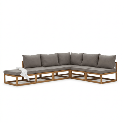Rowan Grey 6 Seater Wooden Chaise Corner Sofa Set - Laura James