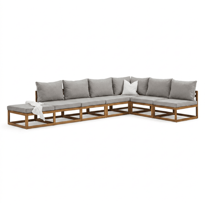 Rowan Grey 7 Seater Wooden Corner Sofa Set - Laura James