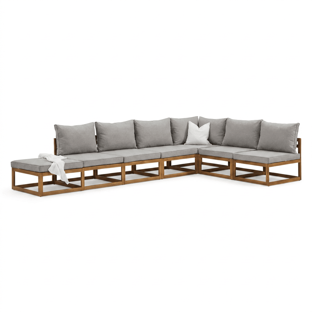Rowan Grey 7 Seater Wooden Chaise Corner Sofa Set - Laura James