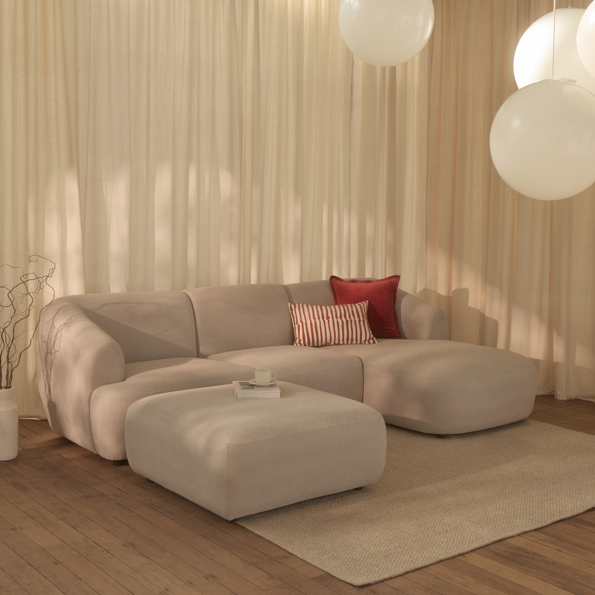 Nathalia Right Chaise Sofa - Soft Beige - Laura James 