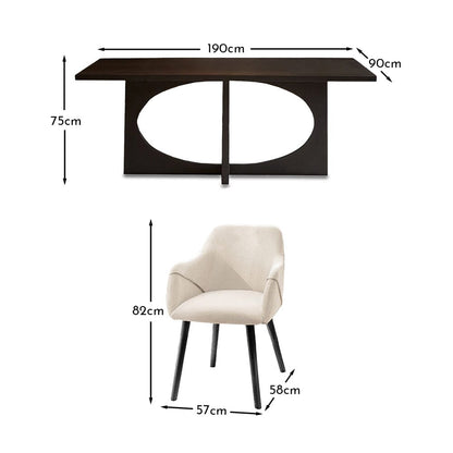 Jade Jet Black Rectangular Acacia Dining Table Set - 6 Seater - Freya Boucle Armchairs with Black Legs
 - Laura James 