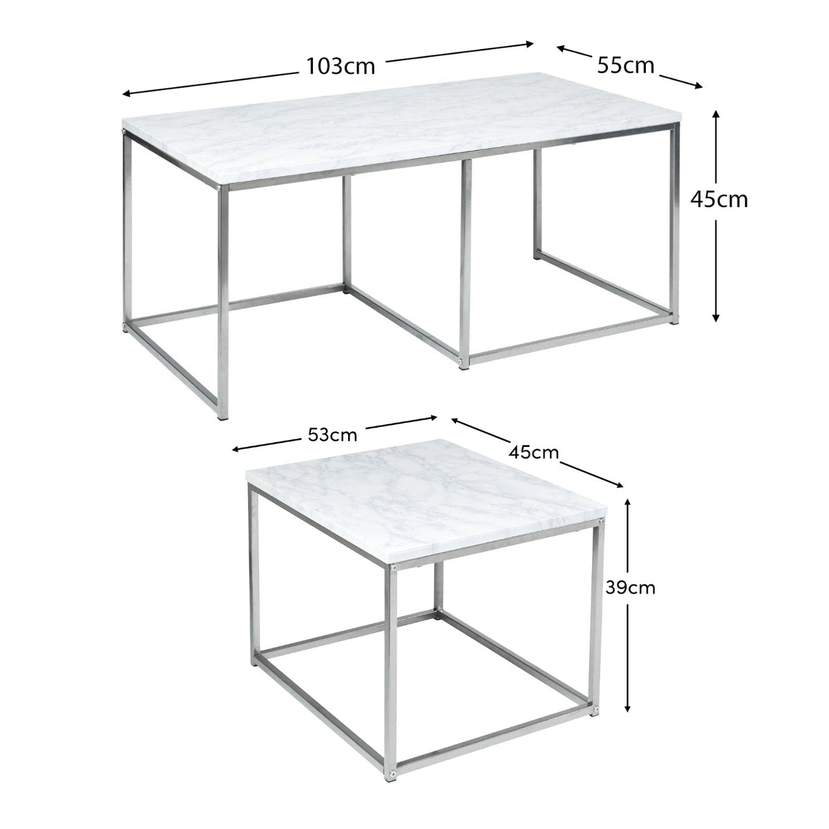 Jay coffee table and side table set - marble effect and chrome