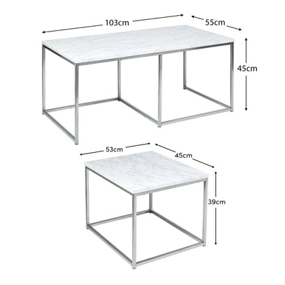 Jay coffee table and side table set - marble effect and chrome