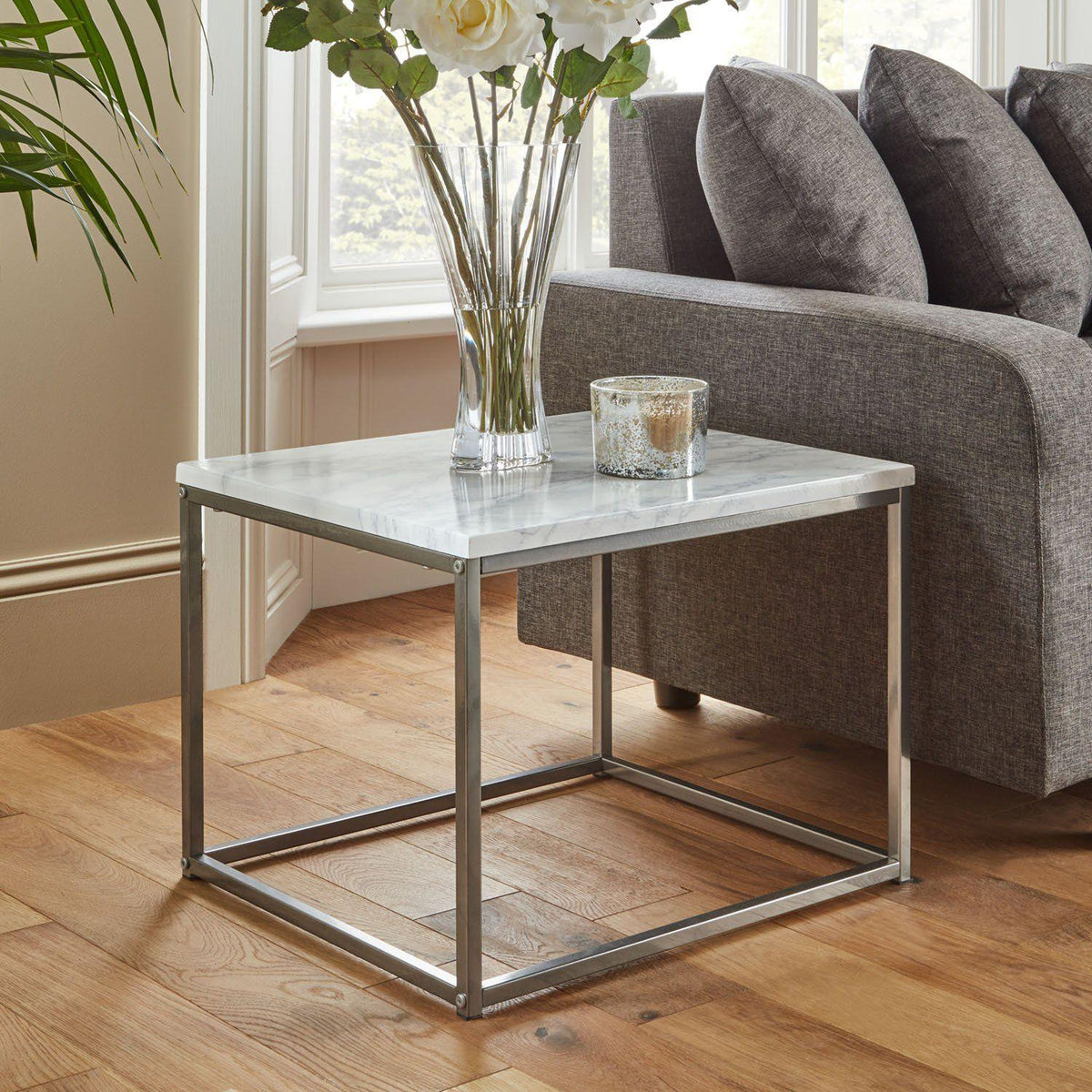 Jay coffee table and side tables - marble effect and chrome - Laura James