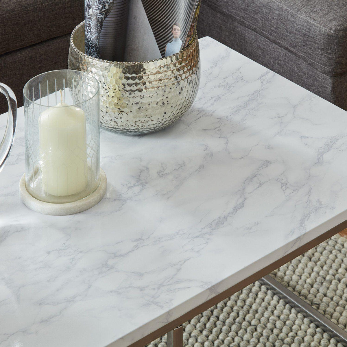 Jay coffee table and side tables - marble effect and chrome - Laura James