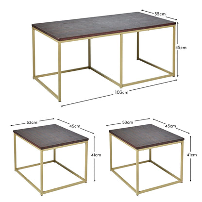 Jay coffee table and side table set - walnut effect and gold - Laura James