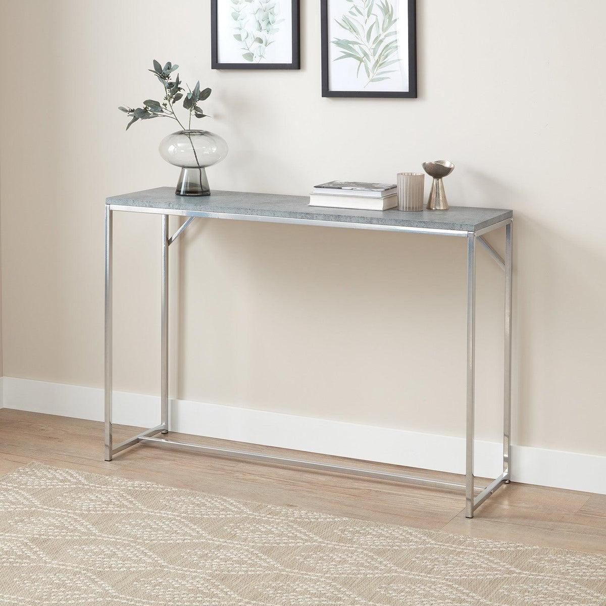 Jay console table - concrete effect and chrome - Laura James