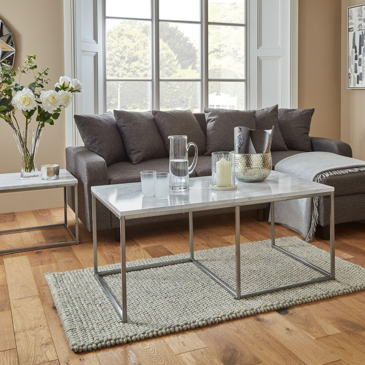 Jay Coffee Table - Marble effect and chrome - Laura James