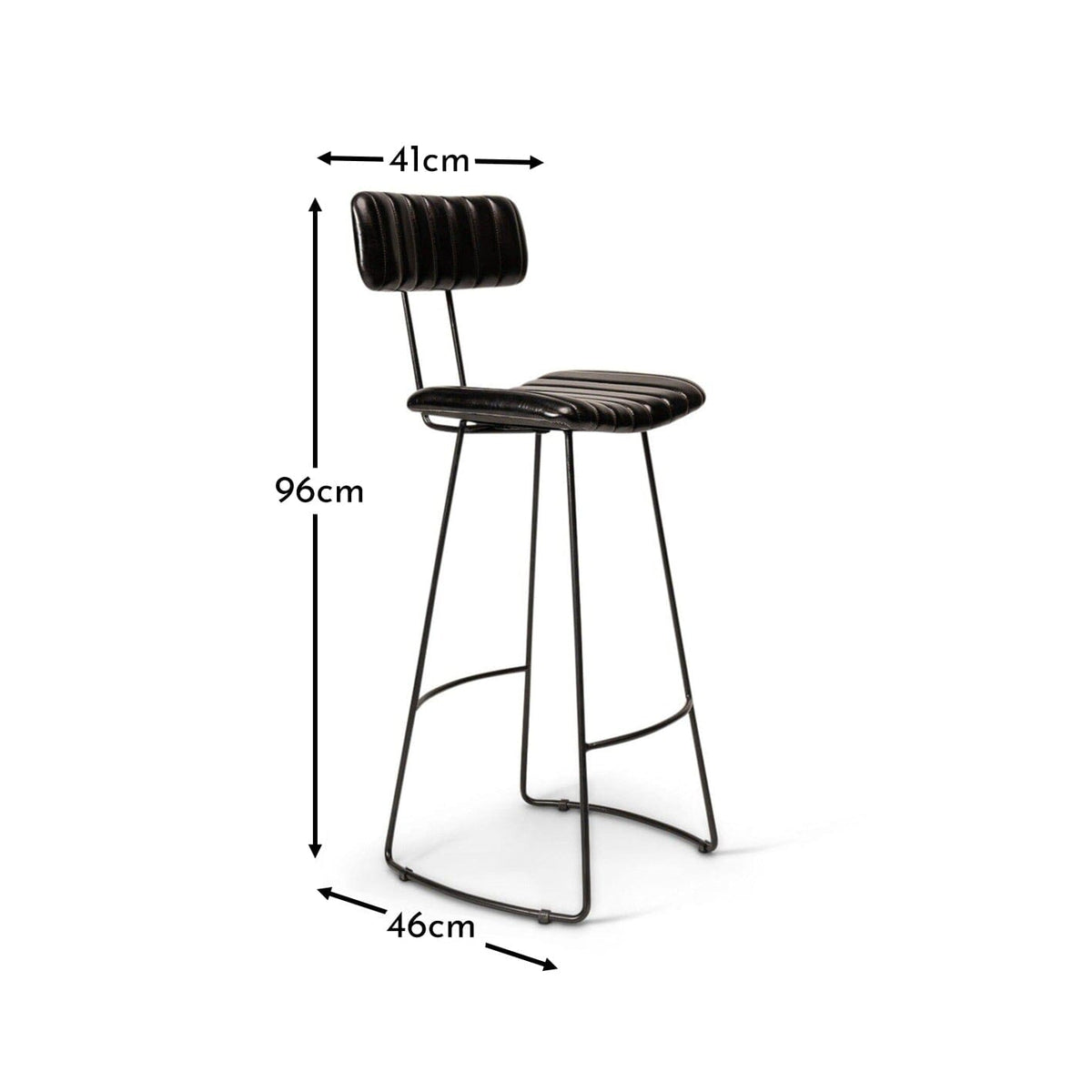 Jayden Black Leather Tall  Bar Stool - Set of 2 - Black Metal Legs - Laura James 