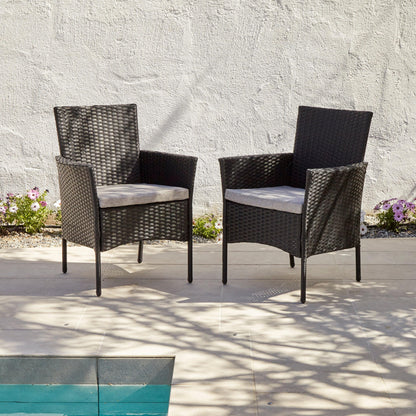 Kemble 6 Seater Rattan Round Garden Dining Set with Cream LED Premium Parasol - Black Weave