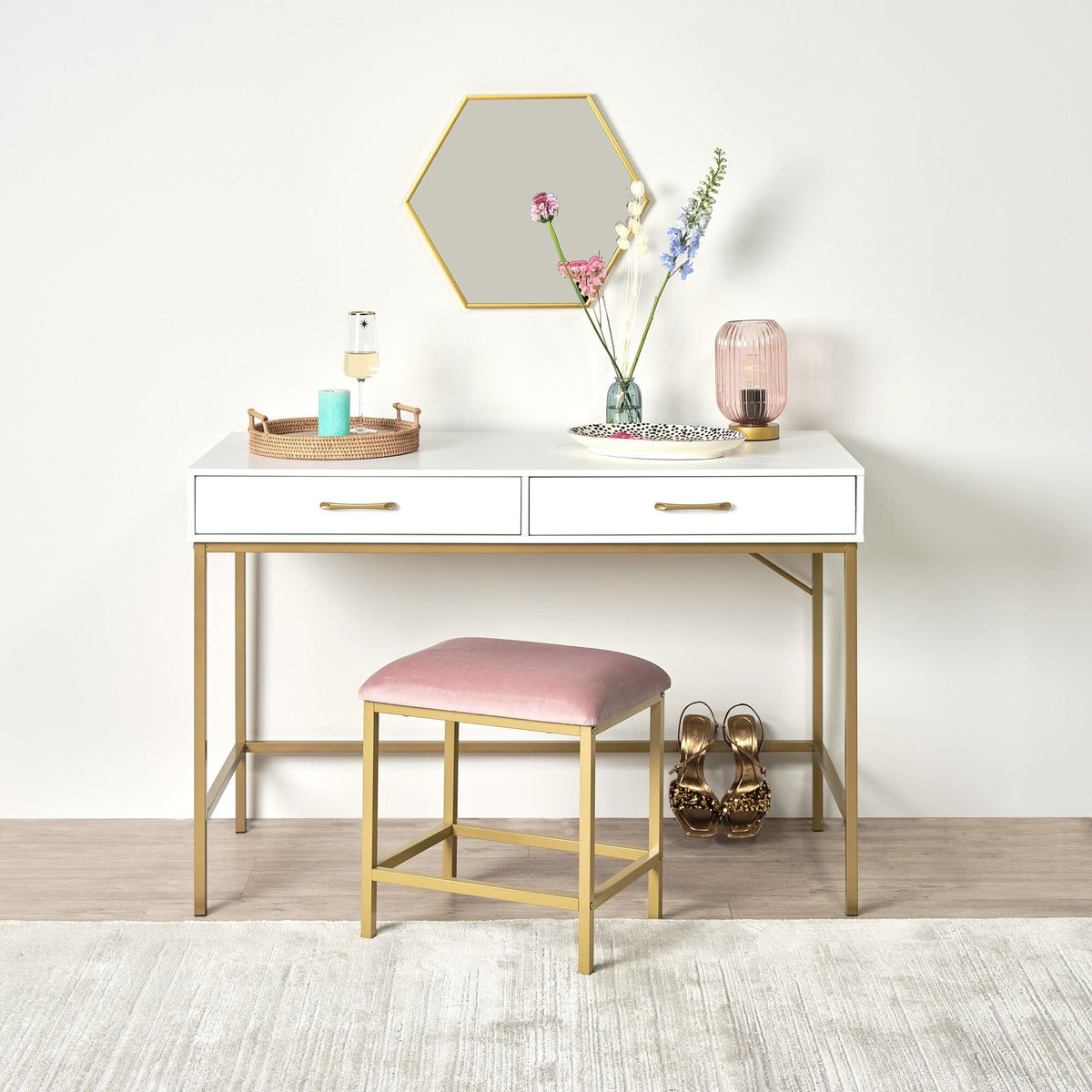 Kirton 50x43cm Metal Hexagon Mirror - Gold - Laura James