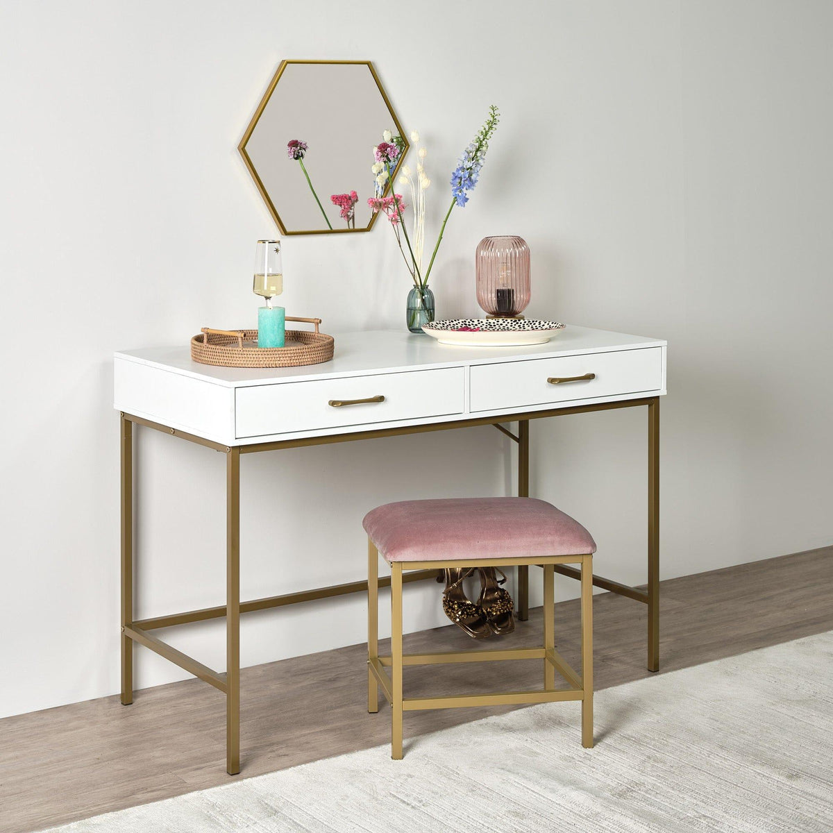 Kirton 50x43cm Metal Hexagon Mirror - Gold - Laura James