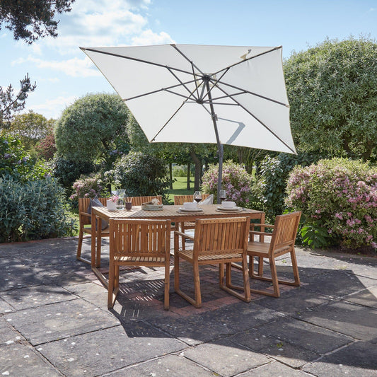 Lennox 6 Seater Wooden Outdoor Dining Set with Premium Cream Parasol