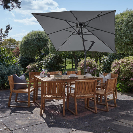 Lennox 8 Seater Wooden Outdoor Dining Set with Premium Grey Parasol
