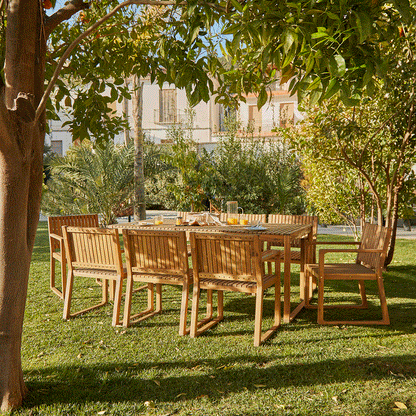 Lennox Table & 6 Lennox Armchairs with Premium Grey Parasol