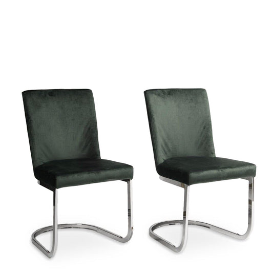 Lola Green Dining Chairs - Set of 2 - Chrome Legs - Laura James
