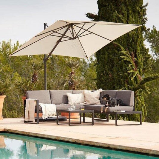 Maia 5 Seater Garden Interchangeable Sofa Set with Cream Premium LED Cantilever Parasol - Grey - Laura James