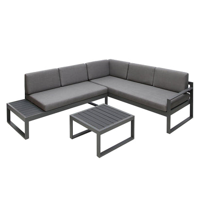 Maia 5 Seater Garden Interchangeable Sofa Set with Grey Premium LED Cantilever Parasol- Grey