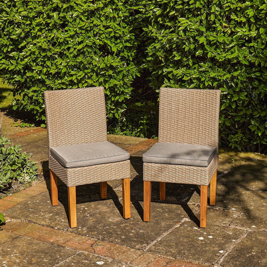 Oliver Rattan Garden Dining Chairs with Acacia Wood Legs - Set of 2