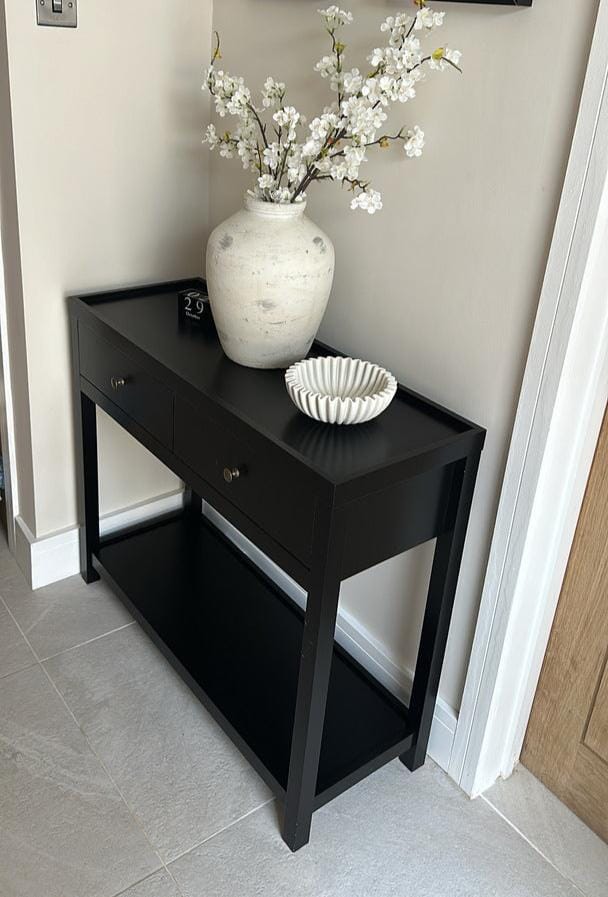 Charlie Two Drawer Console Table in Noir Black


