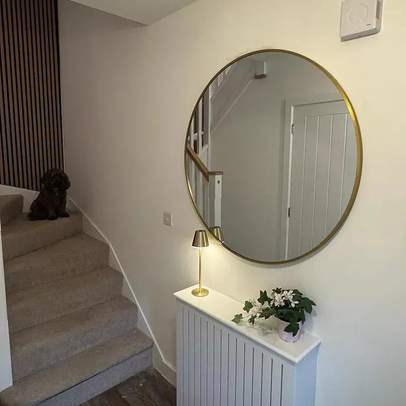 Marbury 100cm Metal Round Mirror - Gold - Laura James 