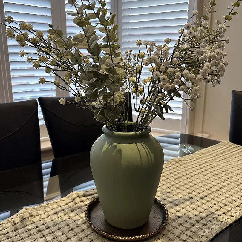 Rushmoor 20cm Metal Tray - Gold with Kalera 23cm Terracotta Vase - Olive - Laura James 