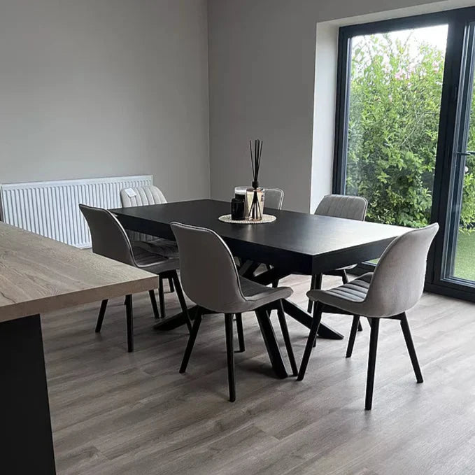 Amelia Black Dining Table Set - 6 Seater - Bella Soft Beige Dining Chairs - Black Legs - Laura James 